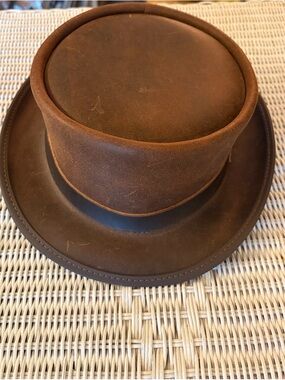 Voodoo MARLOW Brown Leather Top Hat - Rustic Vintage Style STEAMPUNK